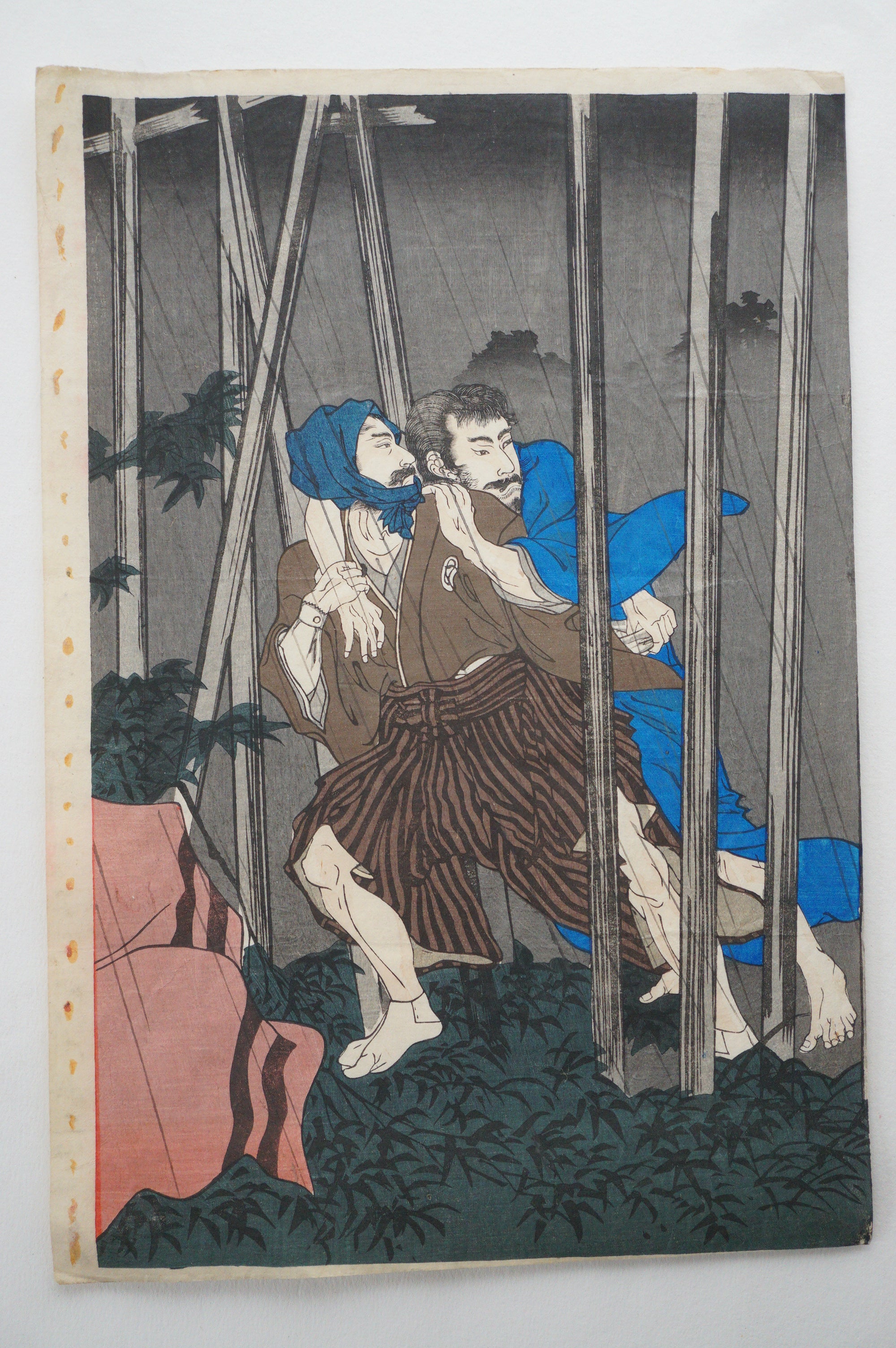 Japanischer Holzschnitt 1893 Original von Utagawa Kokunimasa - Flucht aus der Nervenklinik - 1220E18