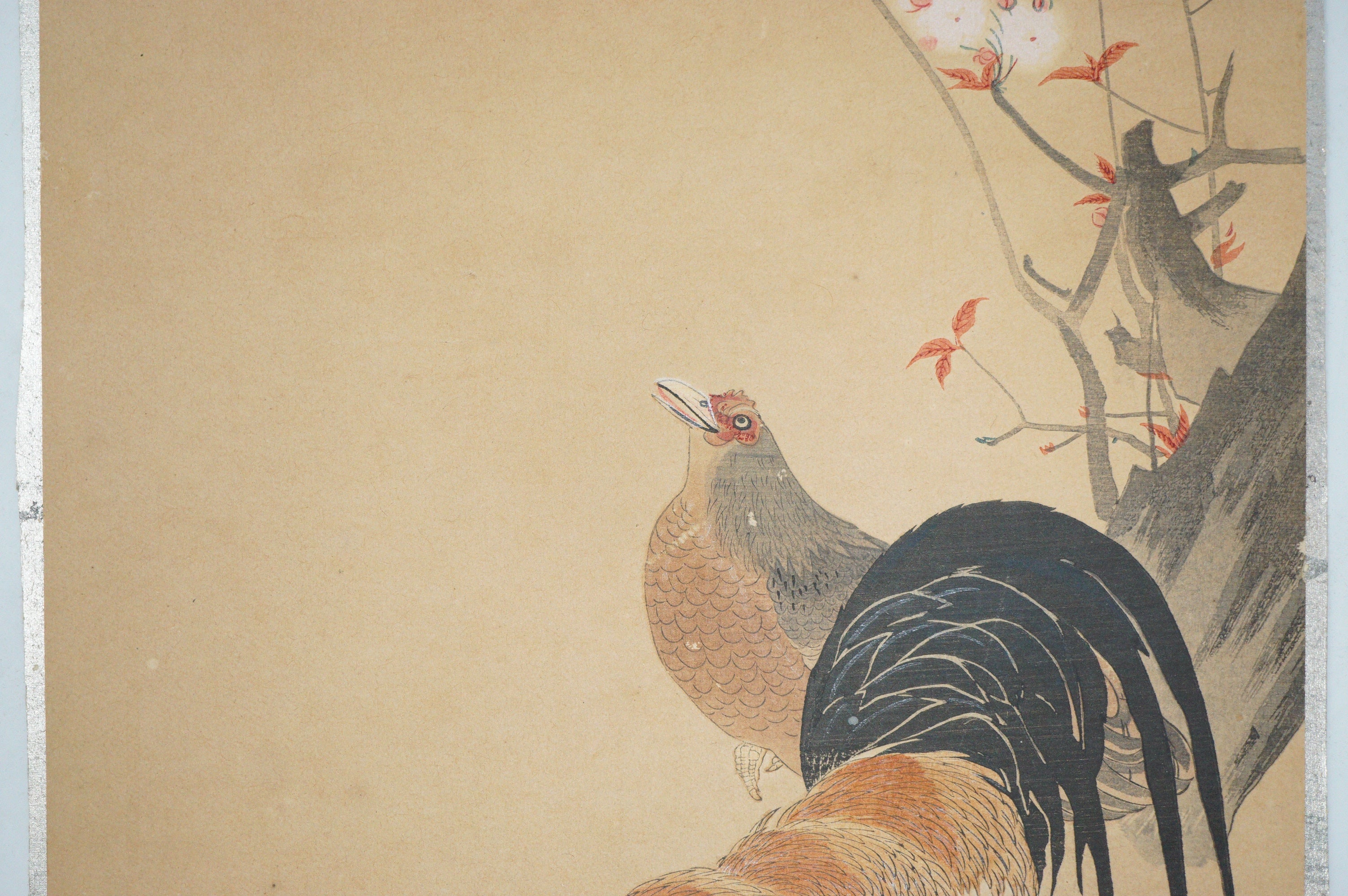Japanese Woodblock Print -Rooster and Hen- from Japan 0105E18
