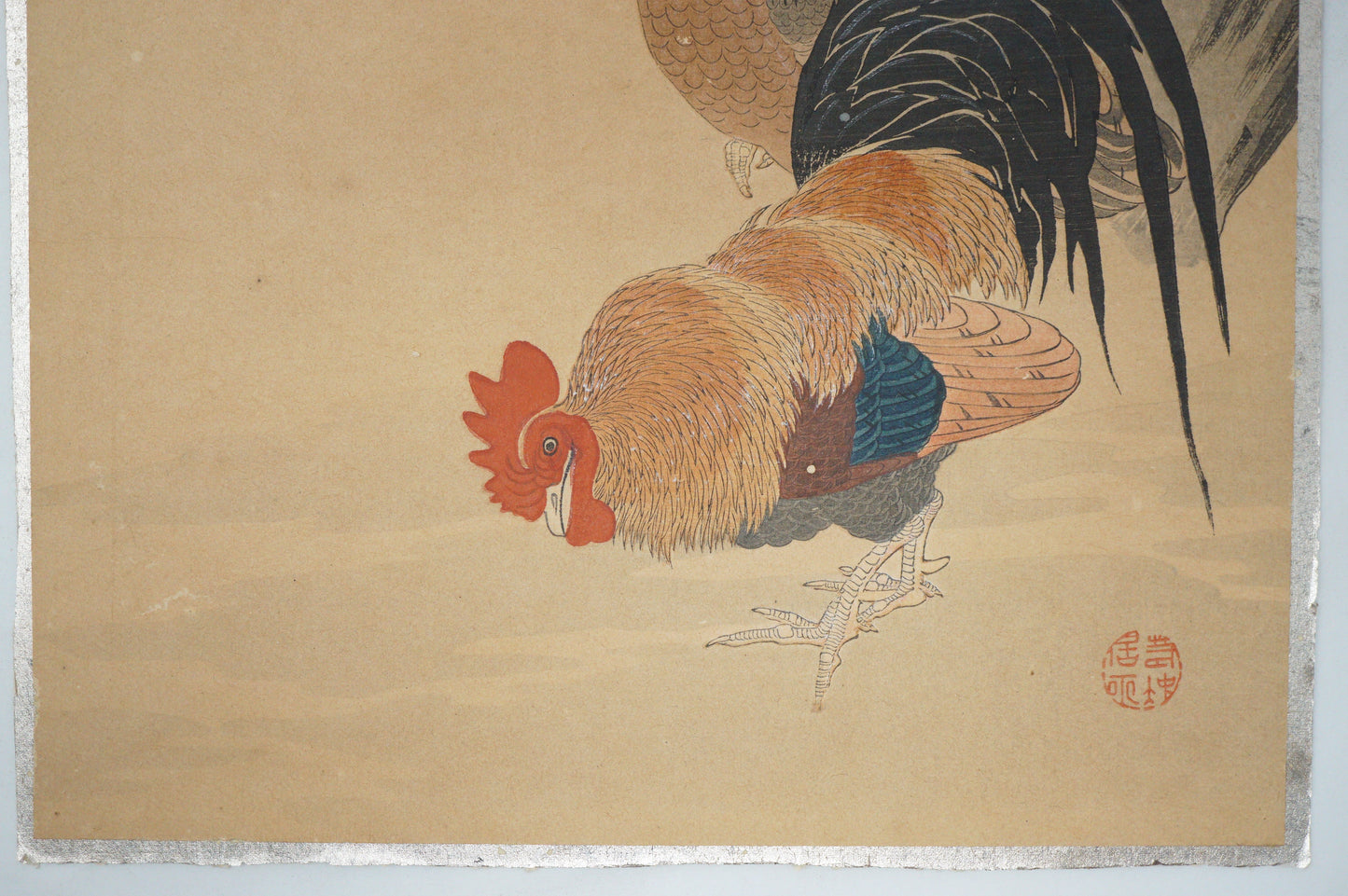 Japanese Woodblock Print -Rooster and Hen- from Japan 0105E18