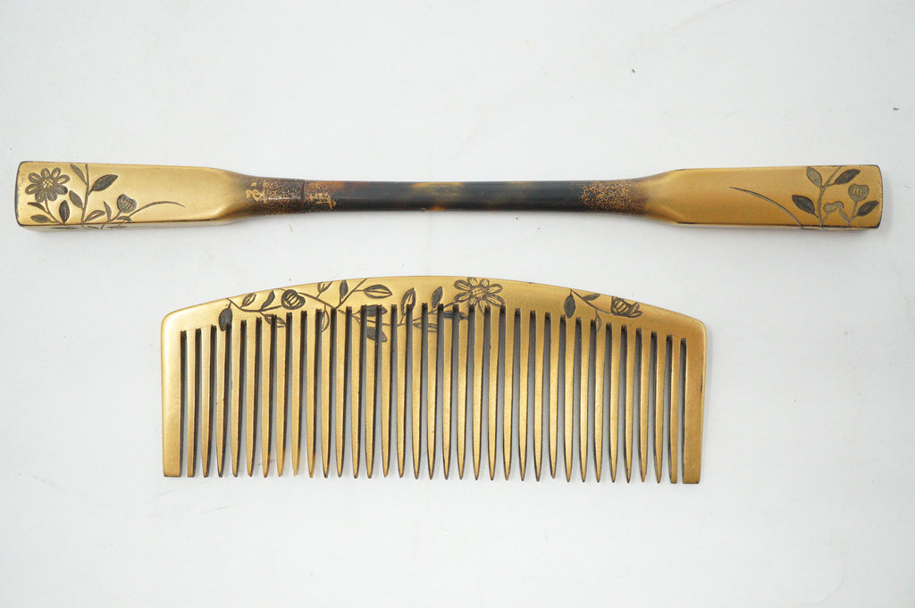 Japanisches Vintage-Haar-Accessoire-Set, Nadel und Kamm, signiert im Originalkarton 1101D18
