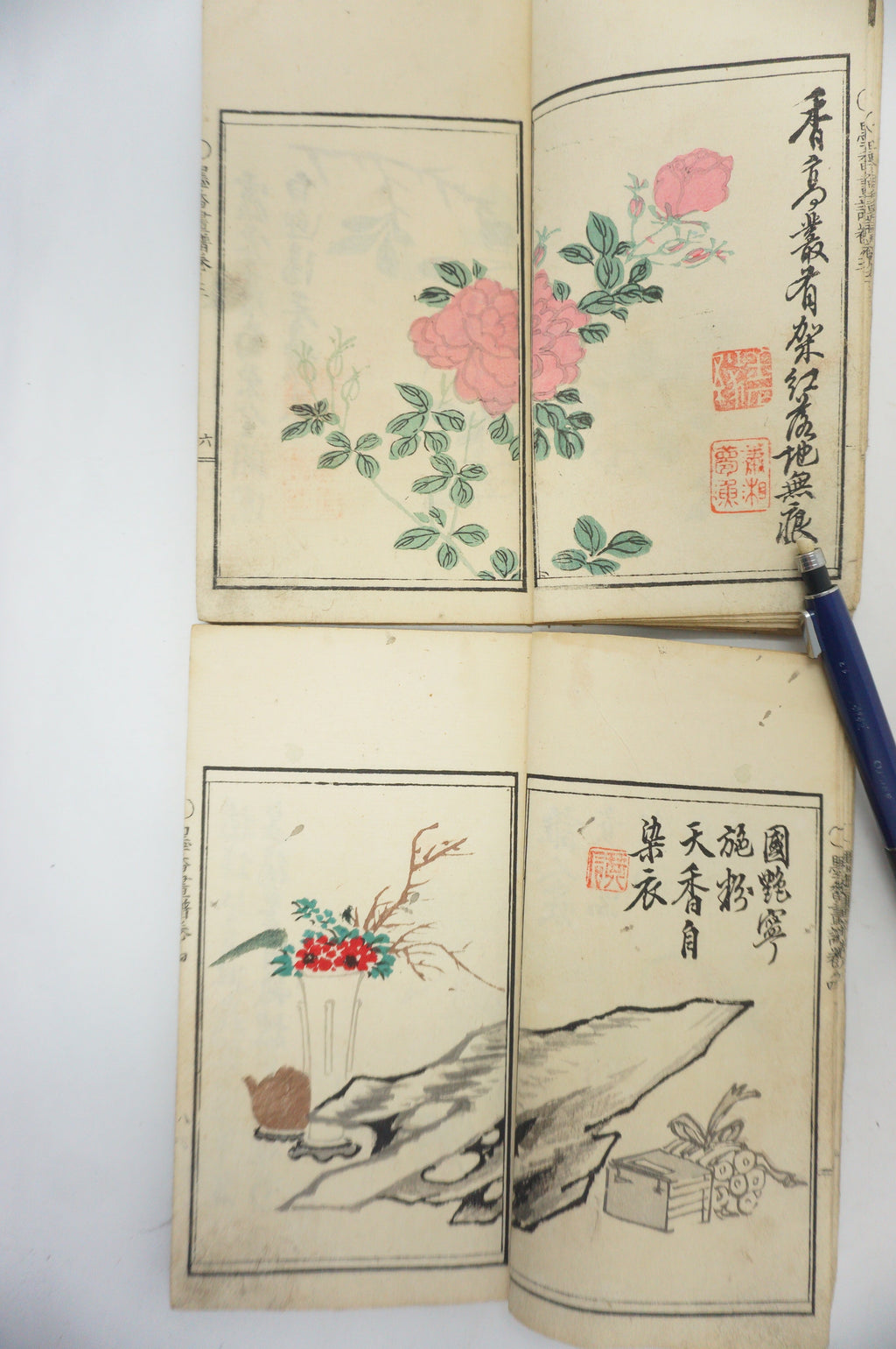 Antique 1898 Japanese Book Set with detailed Woodblock Printed Images from Japan 0509E18