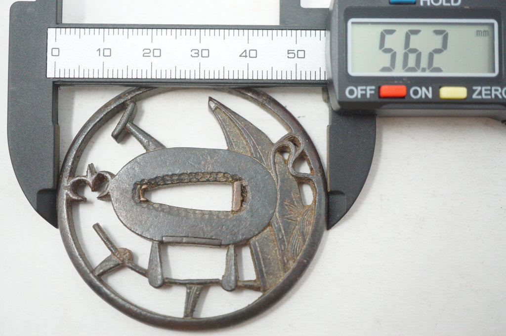 Authentic Edo Period Iron Sukashi Tsuba Sword Guard Coastal Motif for Tanto or Wakizashi 0703G19