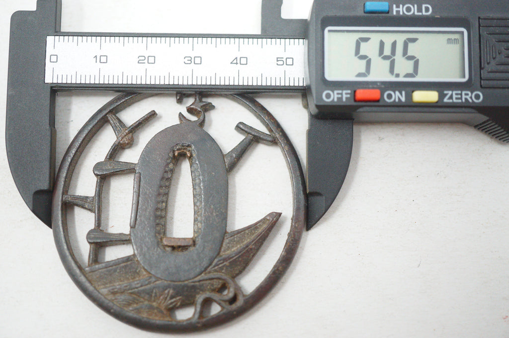 Authentic Edo Period Iron Sukashi Tsuba Sword Guard Coastal Motif for Tanto or Wakizashi 0703G19