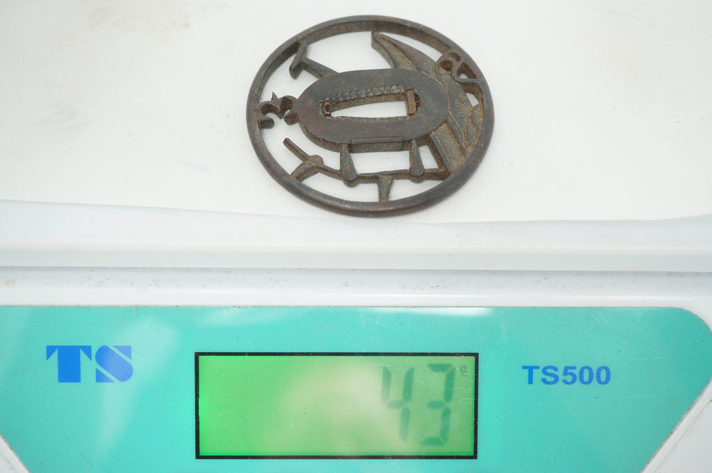 Authentic Edo Period Iron Sukashi Tsuba Sword Guard Coastal Motif for Tanto or Wakizashi 0703G19