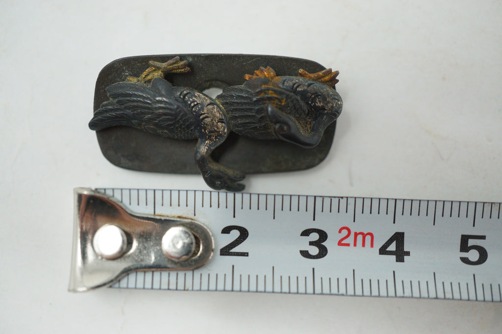 Japanischer Mae-Kanagu für Tabakbeutel, Frontbeschlag im Enten-Design, Original aus Japan 0310F19