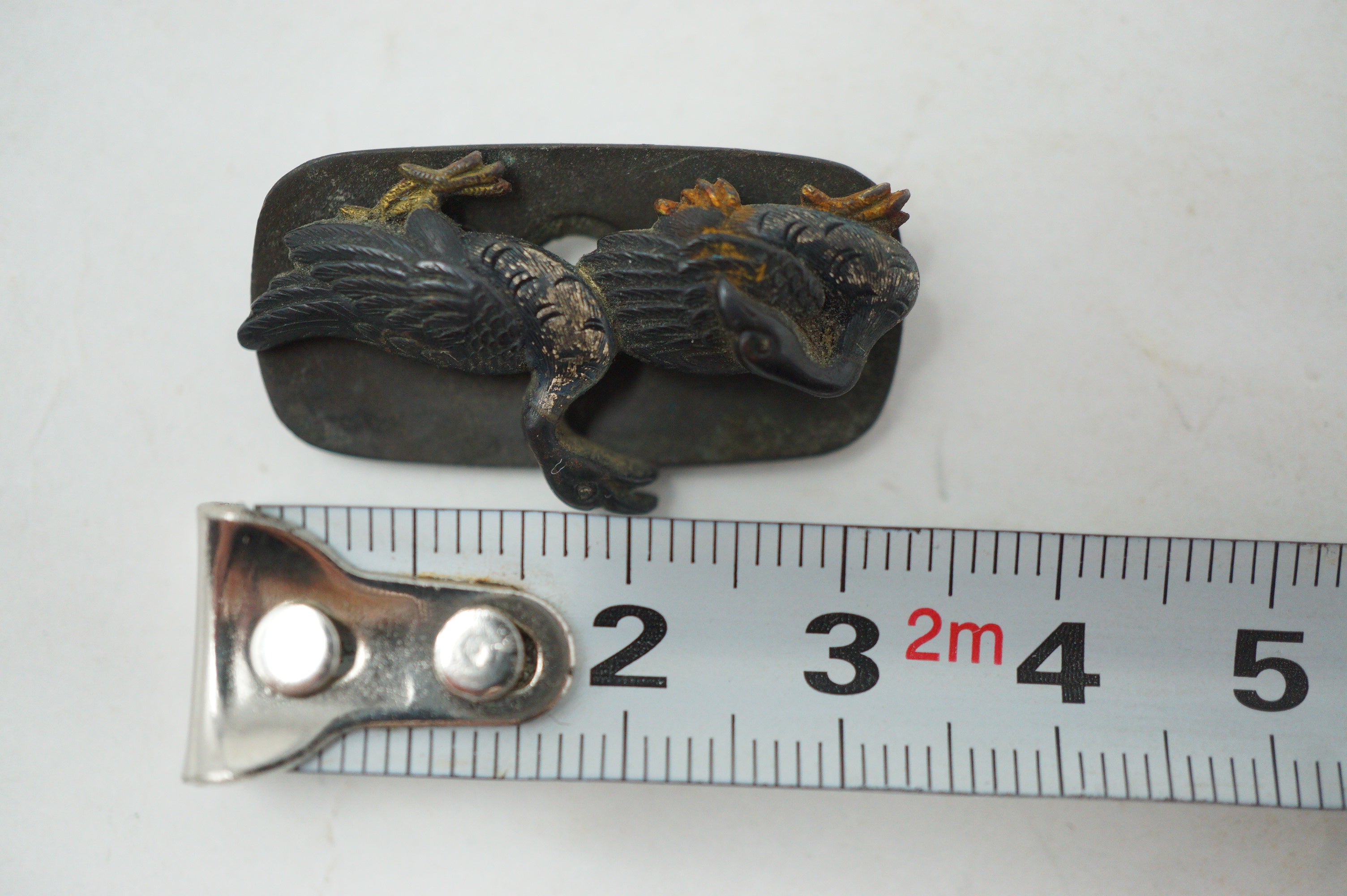 Japanischer Mae-Kanagu für Tabakbeutel, Frontbeschlag im Enten-Design, Original aus Japan 0310F19