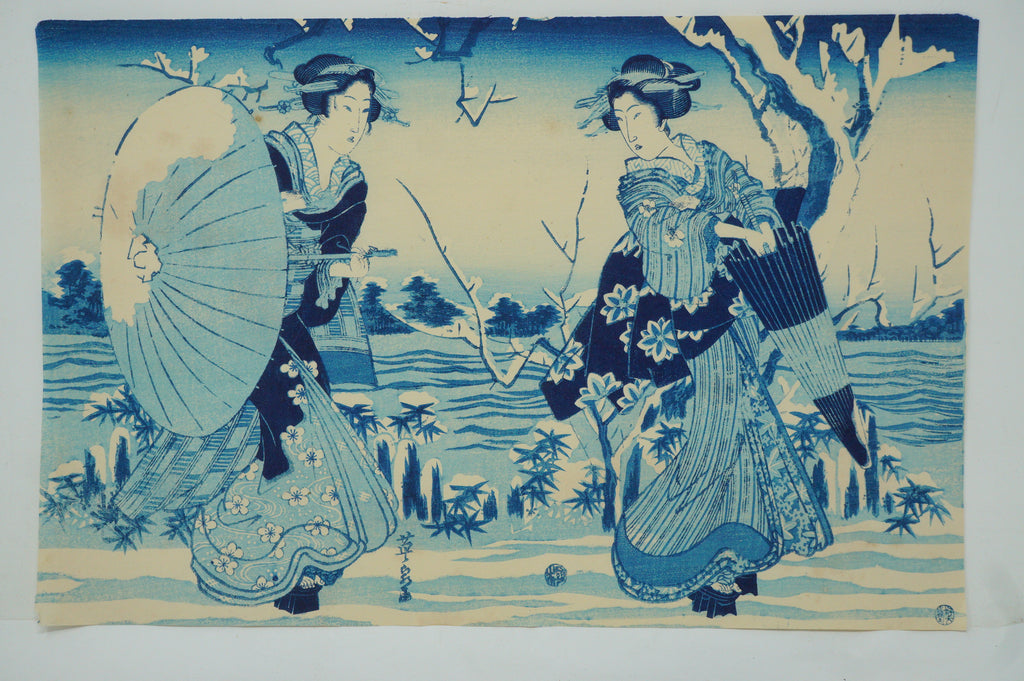 Japanischer Holzschnitt, neu geschnitzt oder Original-Set von Kaise Eisen – „Feuerwerk in Ryogoku“ 0521F19