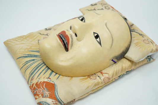 Japanese Wooden Noh Theater Mask Heita - Style in Quality Silk Bag from Japan 0106F1