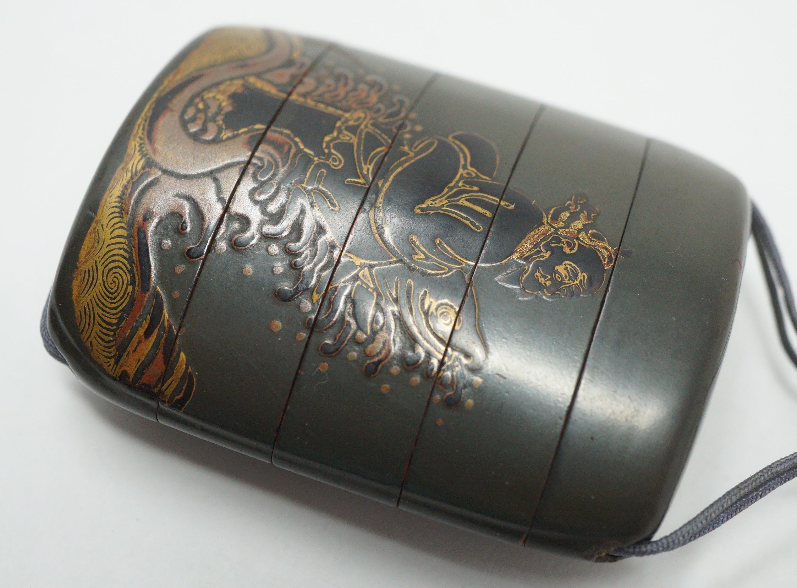 Antique Japanese Lacquer Inro Sagemono Storage Box Signed Gold Maki-e Kao Art 0615G1