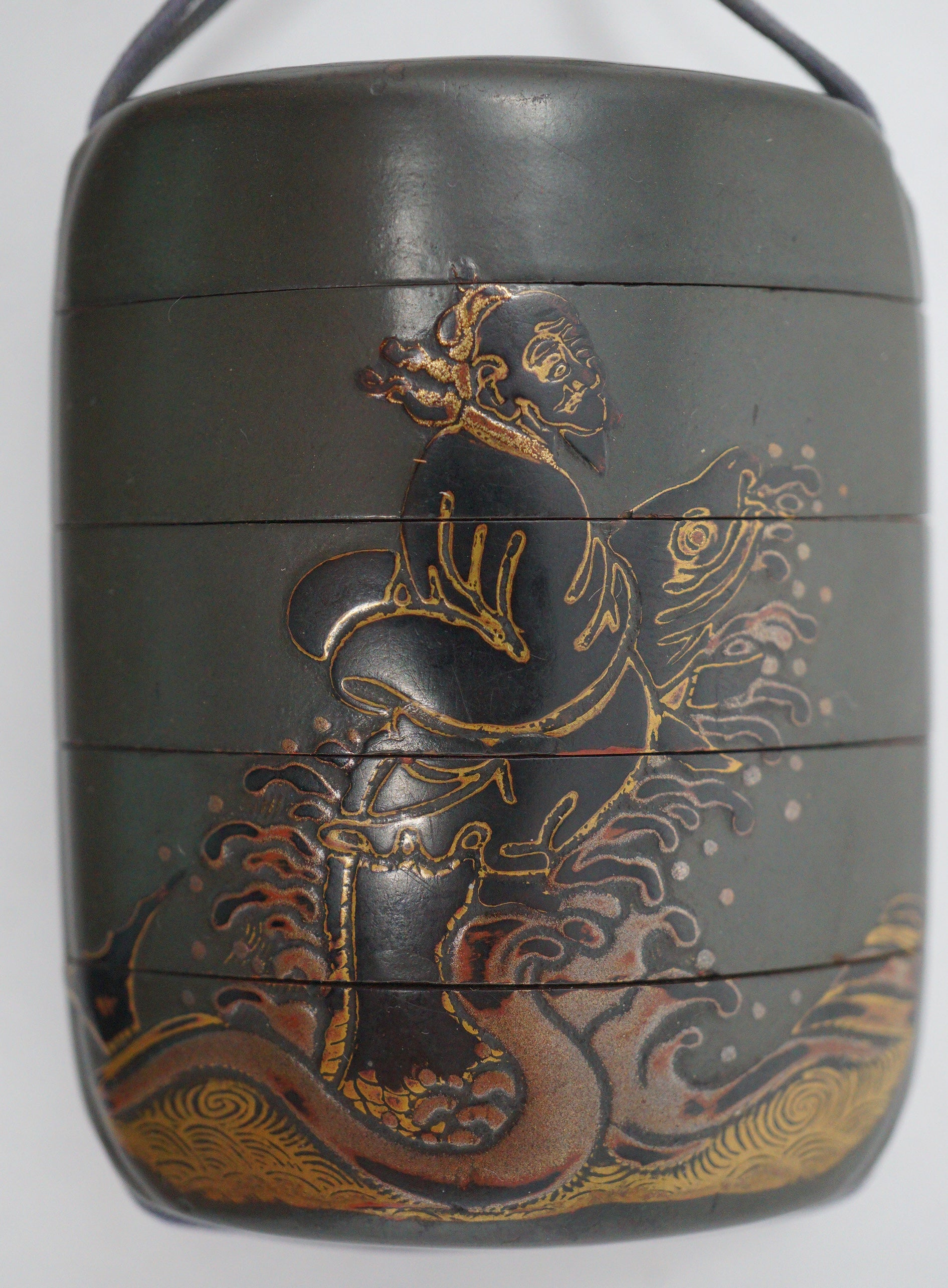 Antique Japanese Lacquer Inro Sagemono Storage Box Signed Gold Maki-e Kao Art 0615G1