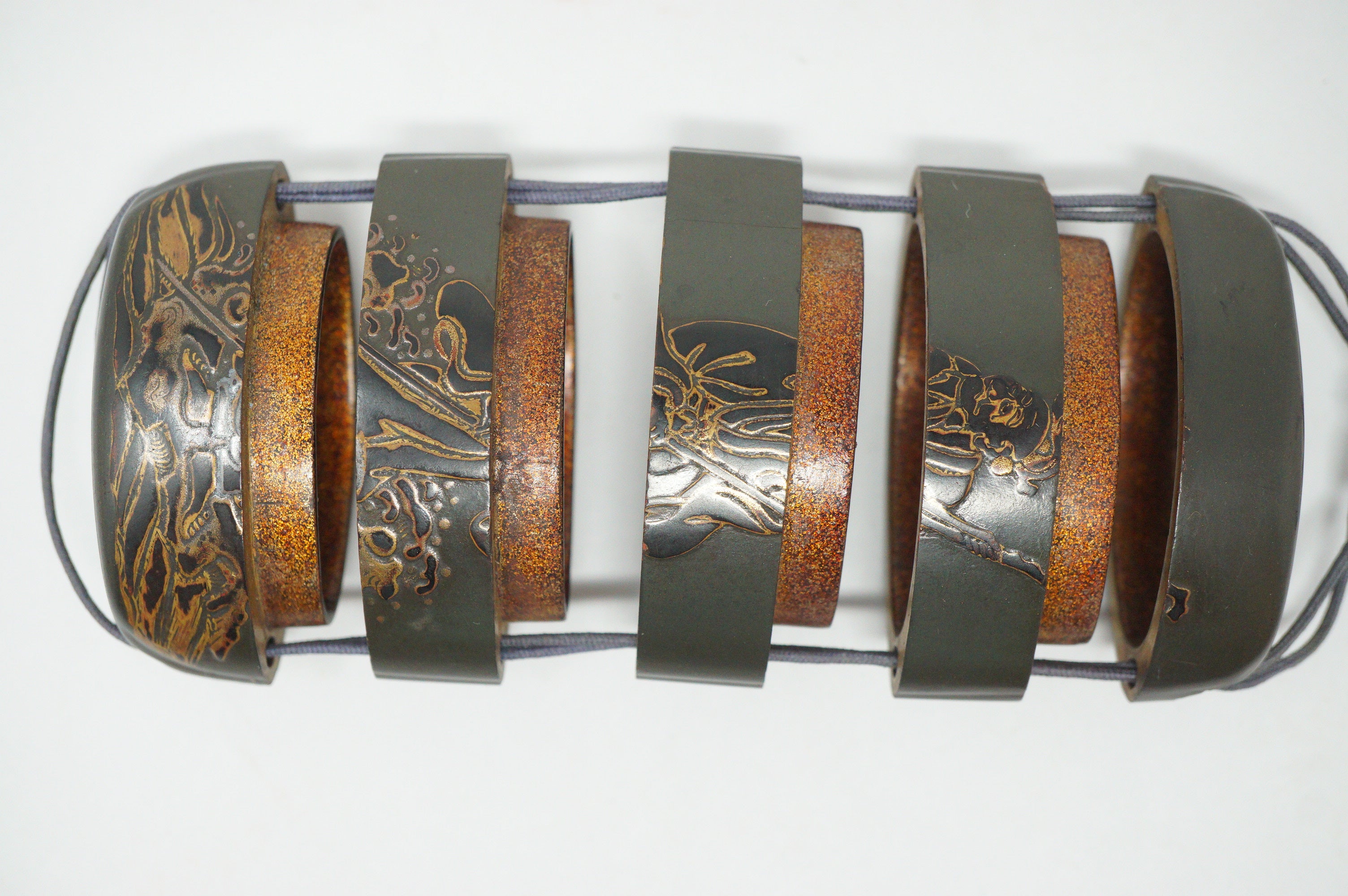 Antique Japanese Lacquer Inro Sagemono Storage Box Signed Gold Maki-e Kao Art 0615G1