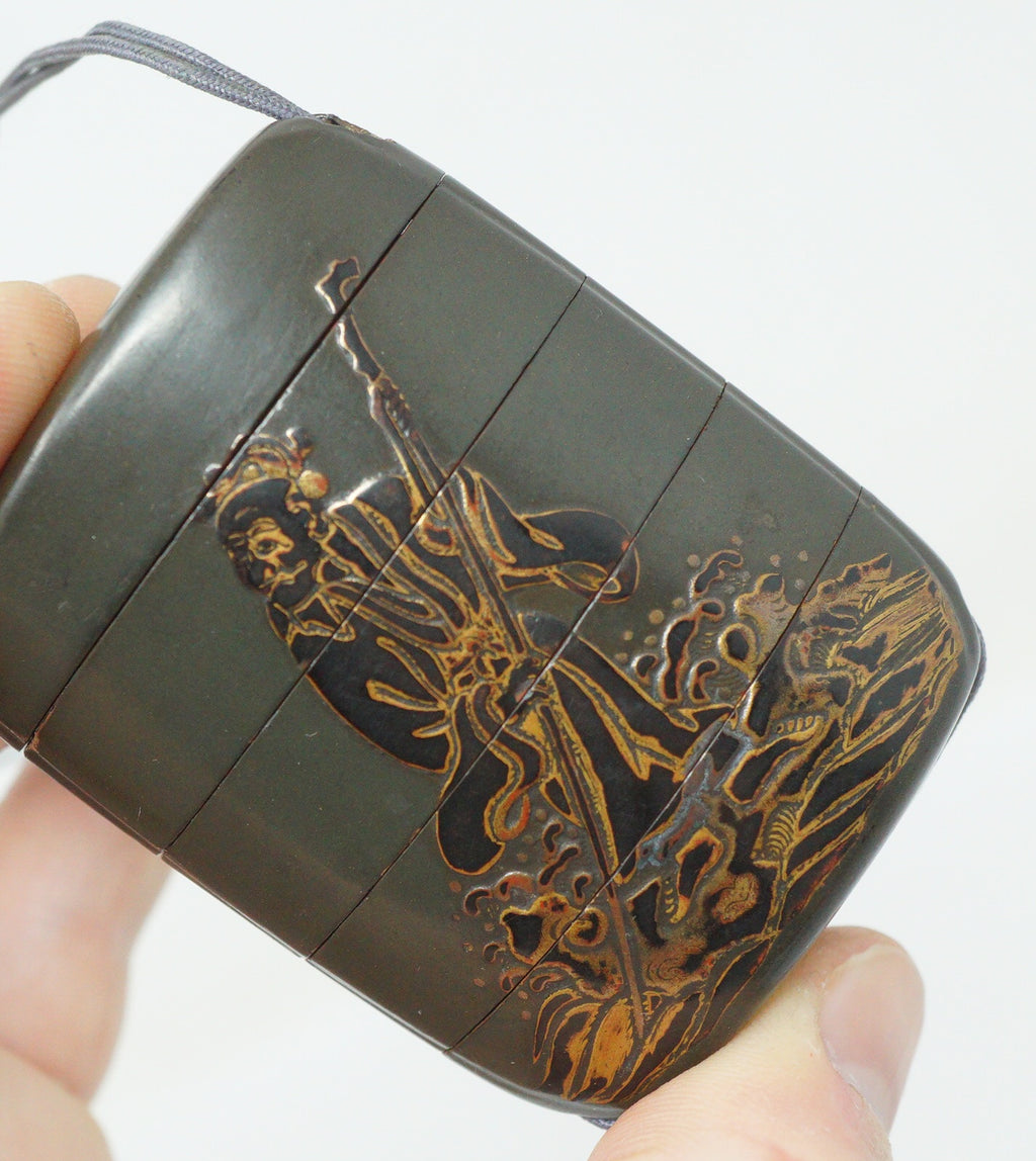 Antique Japanese Lacquer Inro Sagemono Storage Box Signed Gold Maki-e Kao Art 0615G1