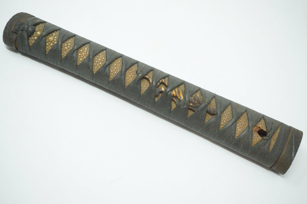 Antique Edo Period Japanese Katana Tsuka High-Grade Gold Inlay Tiger Menuki Sword Handle 0623G1