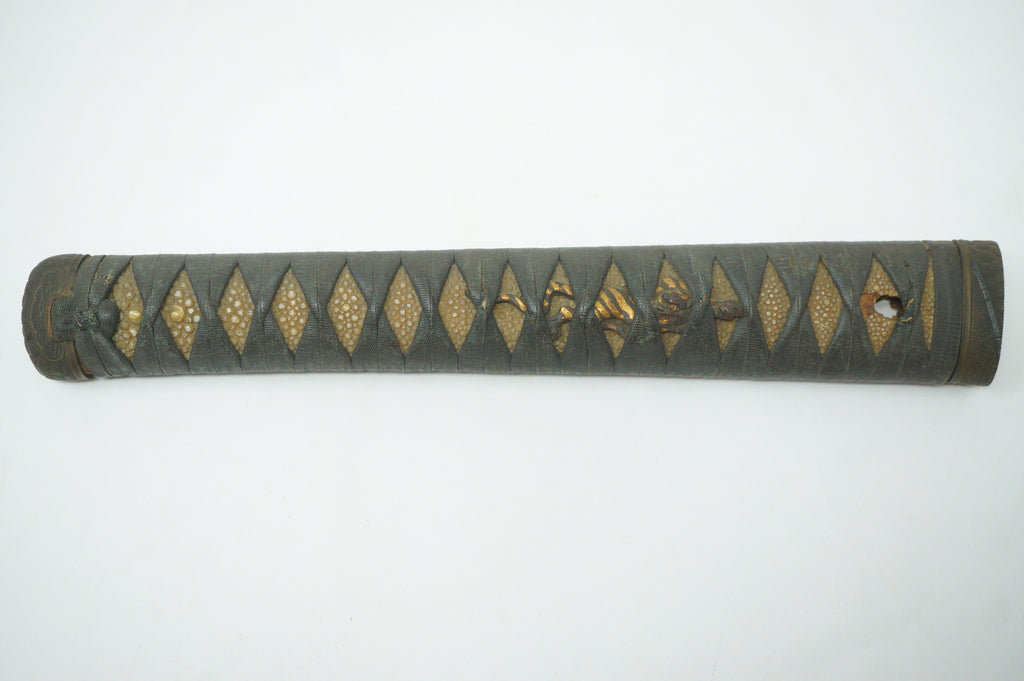 Antique Edo Period Japanese Katana Tsuka High-Grade Gold Inlay Tiger Menuki Sword Handle 0623G1