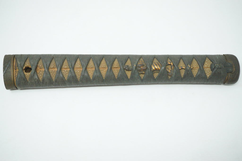 Antique Edo Period Japanese Katana Tsuka High-Grade Gold Inlay Tiger Menuki Sword Handle 0623G1