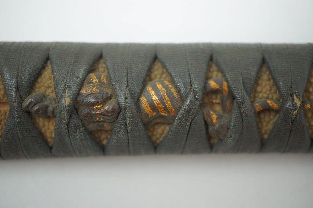 Antique Edo Period Japanese Katana Tsuka High-Grade Gold Inlay Tiger Menuki Sword Handle 0623G1