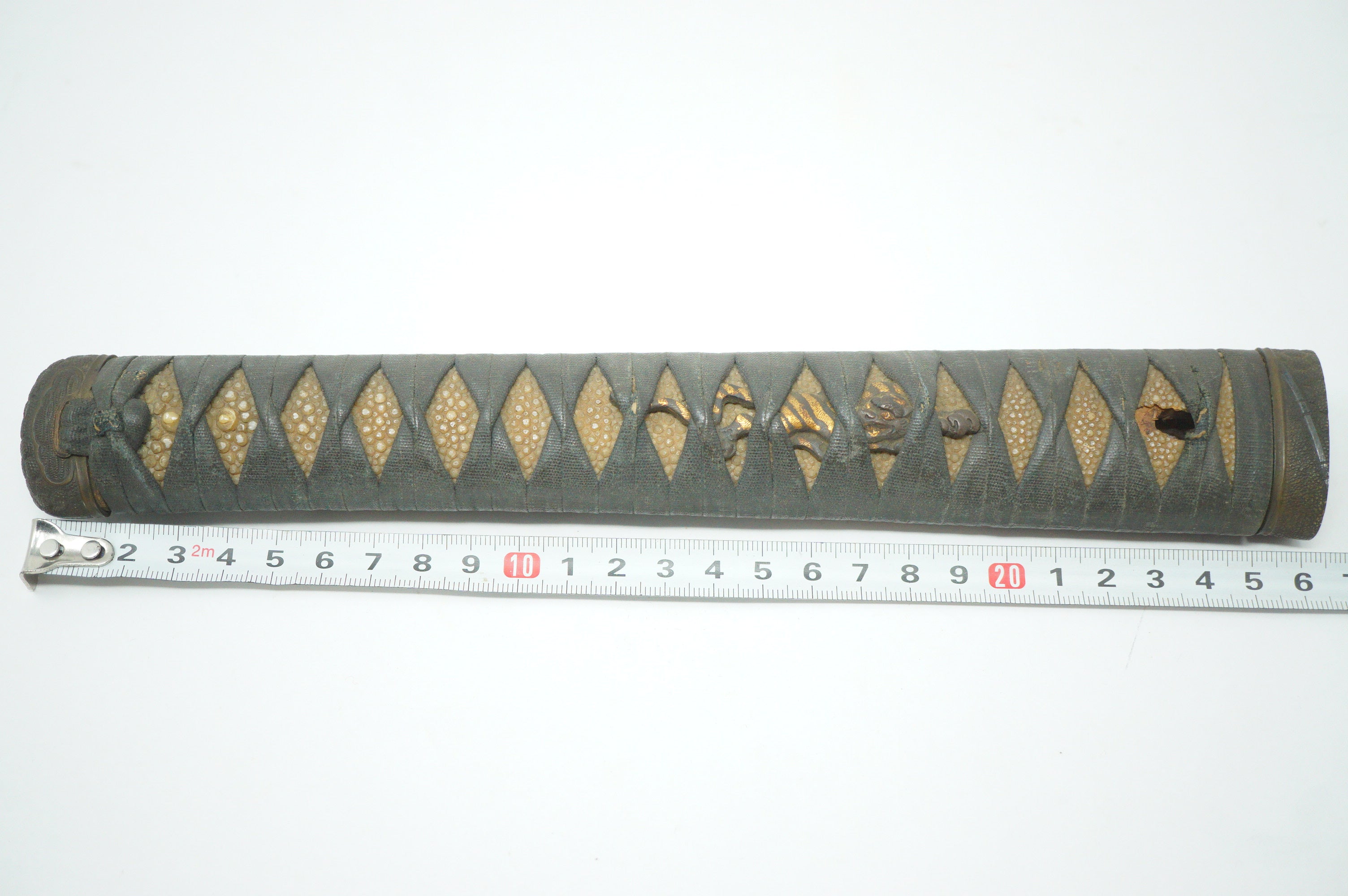 Antique Edo Period Japanese Katana Tsuka High-Grade Gold Inlay Tiger Menuki Sword Handle 0623G1
