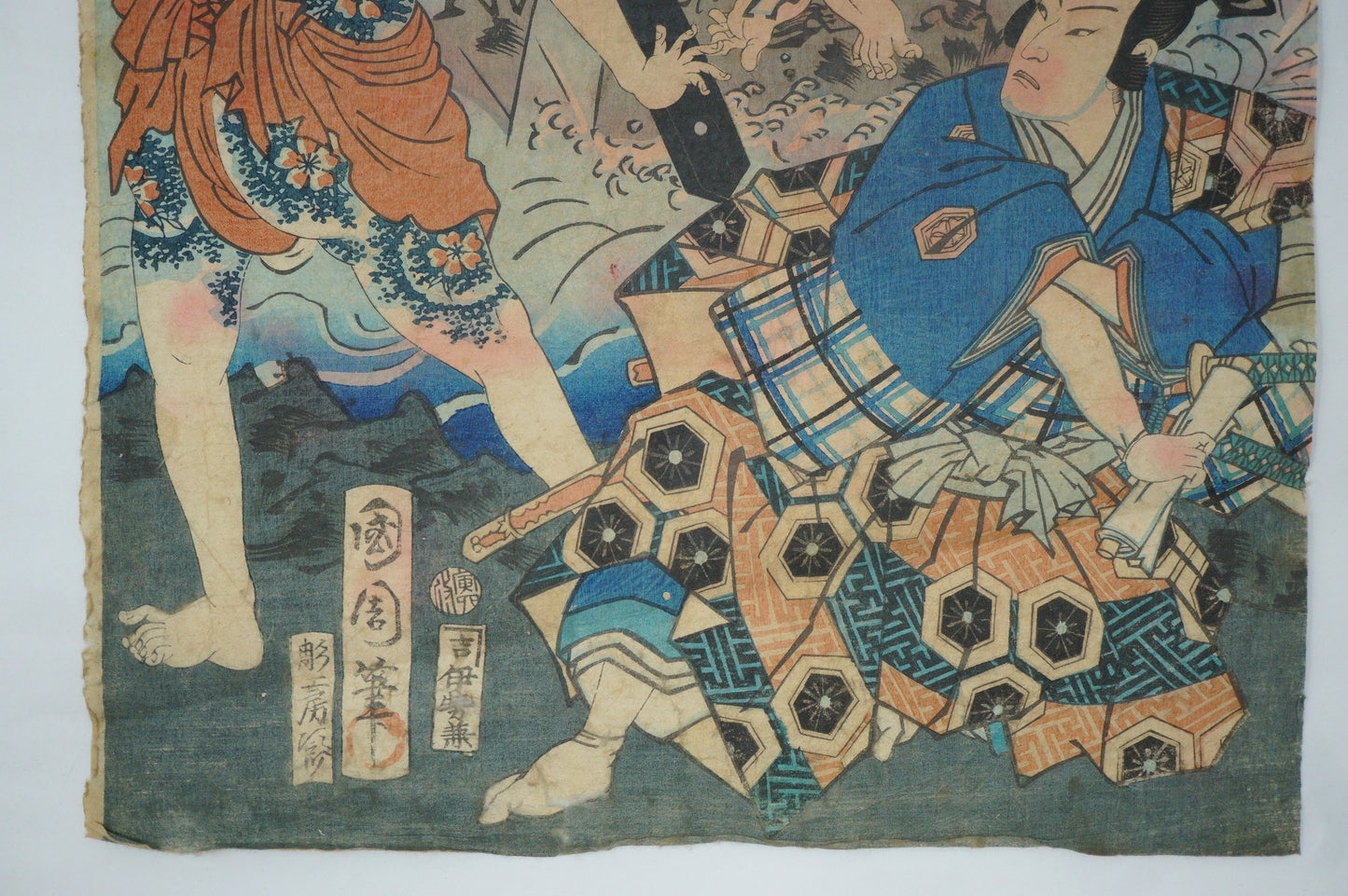 Japanese Woodblock Print Original by Toyohara Kunichika - Kabuki Play with Tattooed Man- from Japan 0129F1