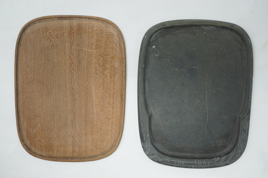 Hochwertiger Tuschestein mit feinen Schnitzereien &amp; Holzdeckel Mini-Suzuri Original aus Japan 0204F1