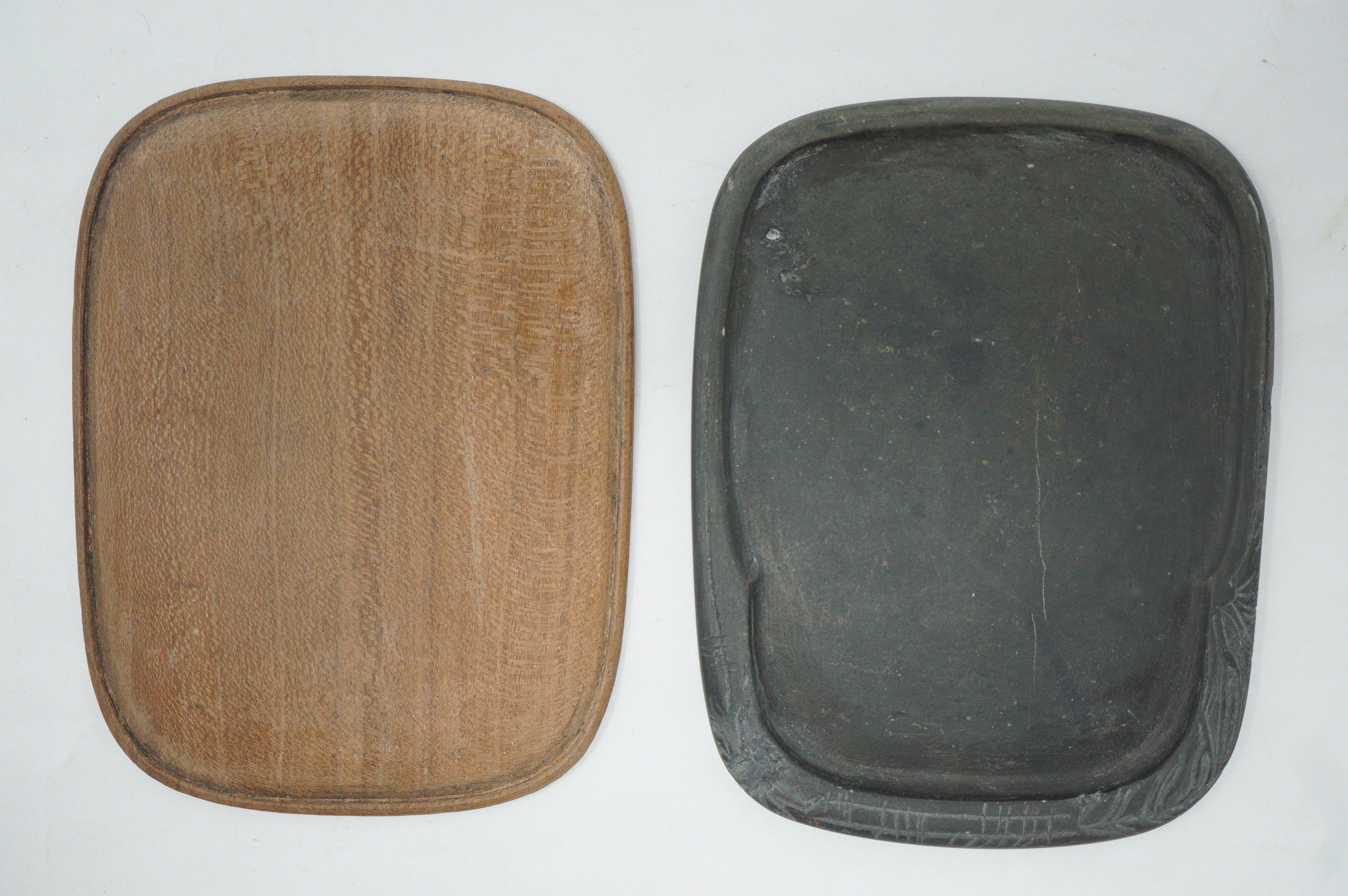 Quality Ink Stone with Fine Carvings & Wooden Lid Mini-Suzuri Original from Japan 0204F1