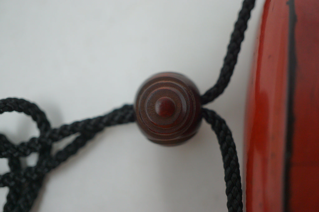 Antique Japanese Red Urushi Lacquer Falcon Inro Bird Netsuke Ojime in Wooden Box 0914G1