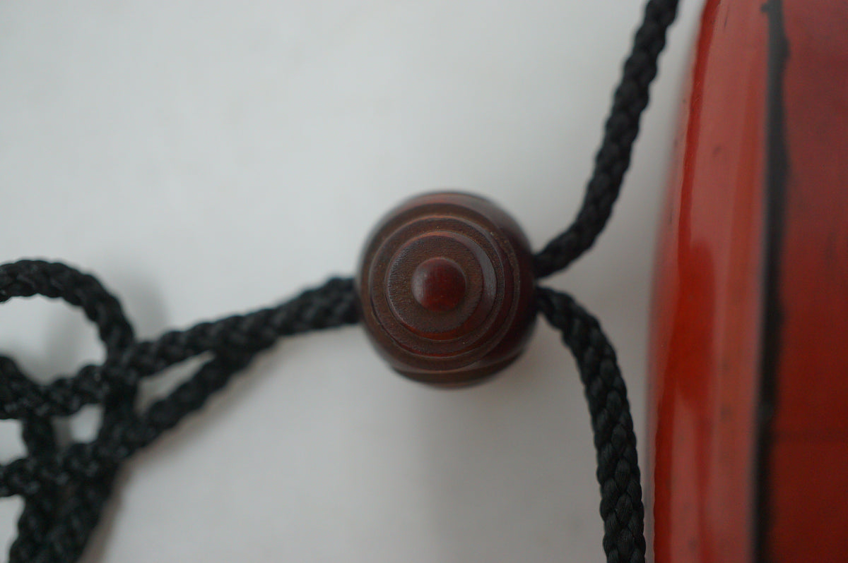 Antique Japanese Red Urushi Lacquer Falcon Inro Bird Netsuke Ojime in Wooden Box 0914G1