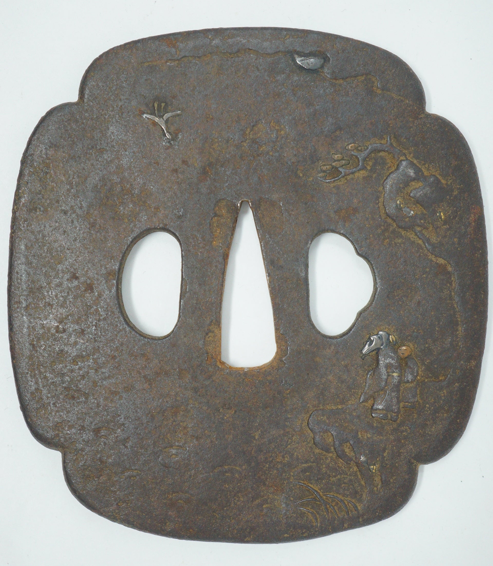 Japanese Sword Guard Iron Tsuba for Wakizashi or Katana Edo Original 150g from Japan 0425F1