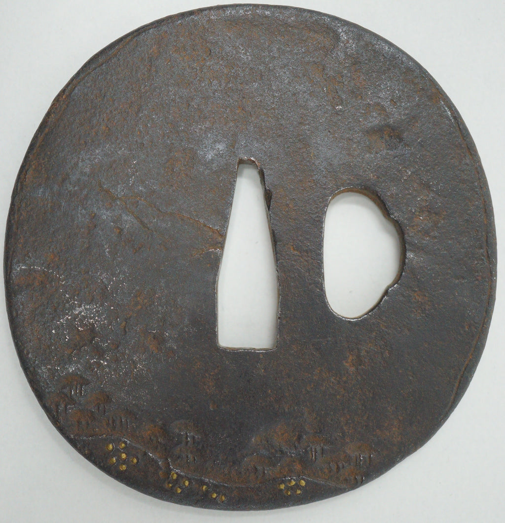 Japanese Tsuba Iron Sword Guard for Katana or Wakizashi Signed 1201F1