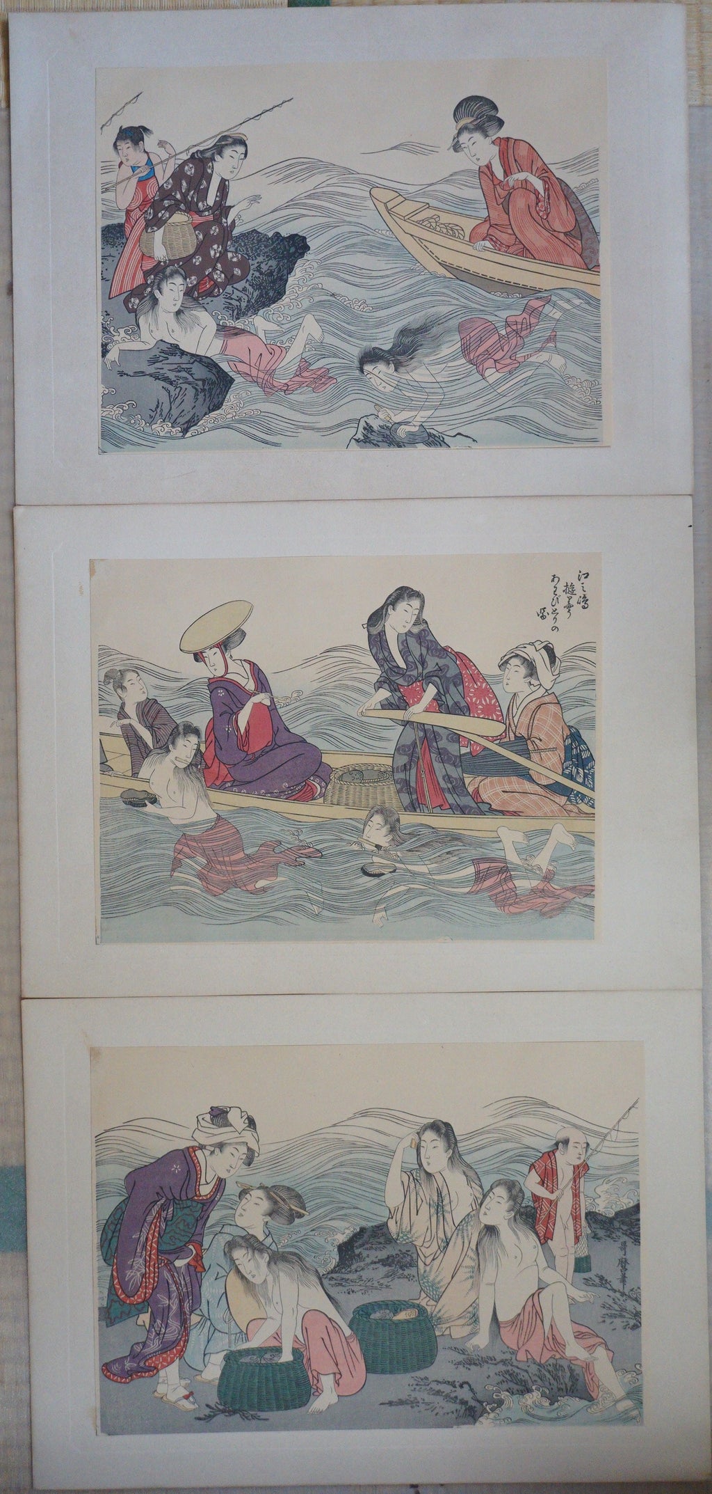 Japanese Quality 1920s Woodblock Reprint Set by Kitagawa Utamaro - Girl Fishers & Bathers 0904E1