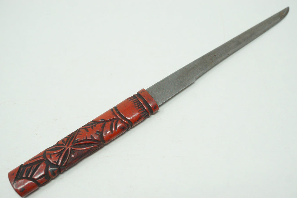 Japanese Kozuka Knife with Signed Blade & Wooden Handle Antique Original from Japan 1226F1