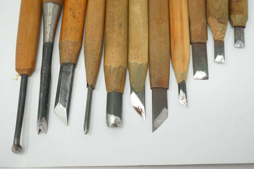 Japanese Vintage Wood Carving Knife set of 10 Sharp & Original Tools from Japan 1012D1