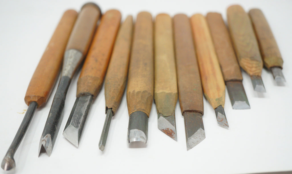 Japanese Vintage Wood Carving Knife set of 10 Sharp & Original Tools from Japan 1012D1