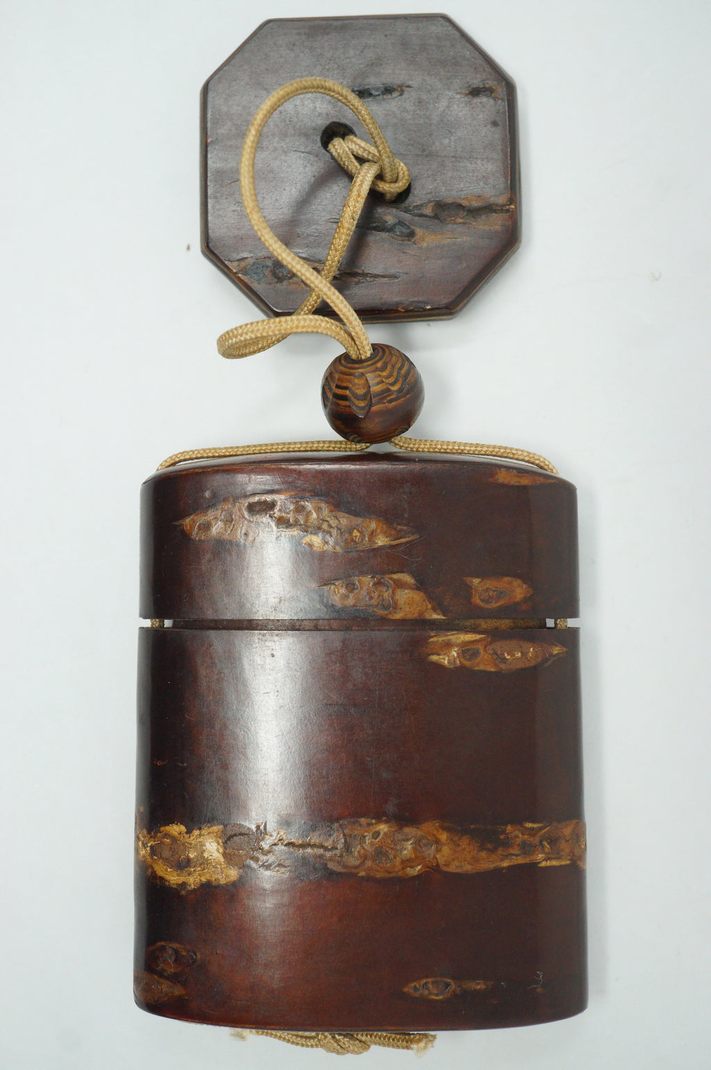 Japanese Vintage Cherry Wood Inro Netsuke & Wooden Ojime Sagemono from Japan 0331G1