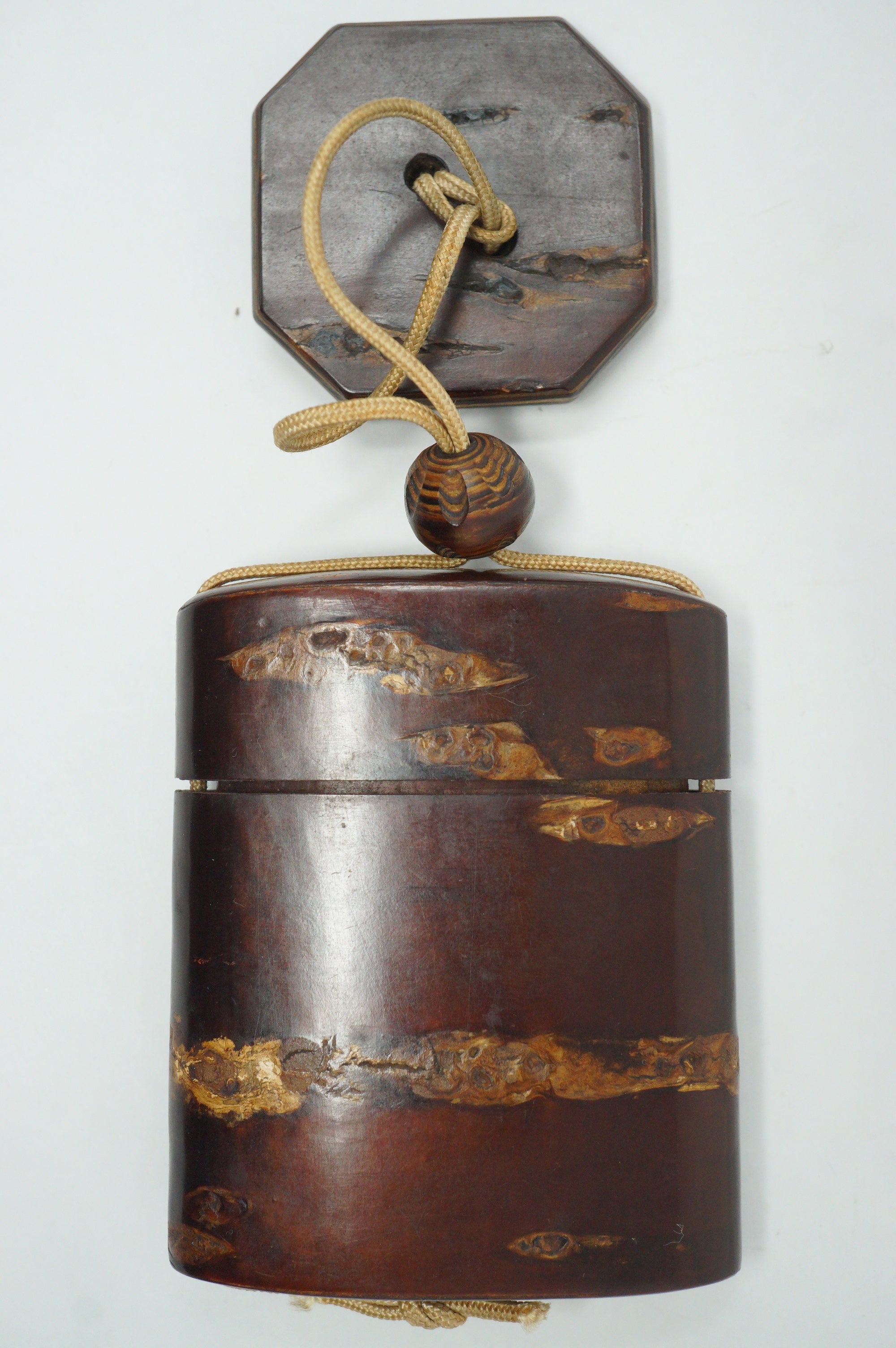 Japanese Vintage Cherry Wood Inro Netsuke & Wooden Ojime Sagemono from Japan 0331G1