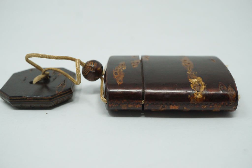 Japanese Vintage Cherry Wood Inro Netsuke & Wooden Ojime Sagemono from Japan 0331G1