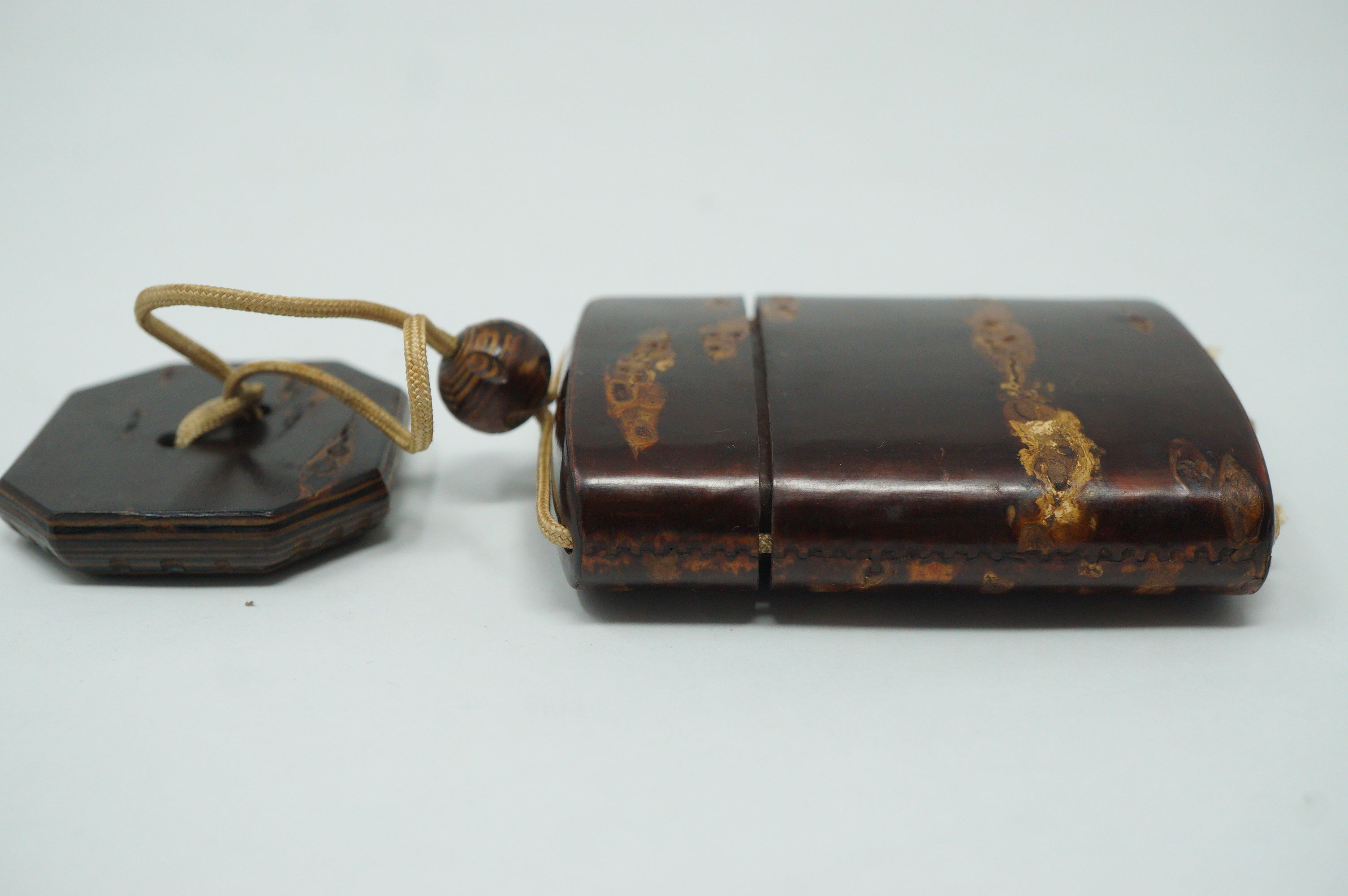Japanese Vintage Cherry Wood Inro Netsuke & Wooden Ojime Sagemono from Japan 0331G1