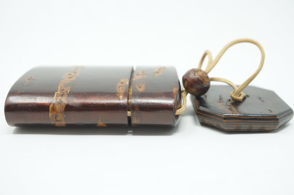 Japanese Vintage Cherry Wood Inro Netsuke & Wooden Ojime Sagemono from Japan 0331G1