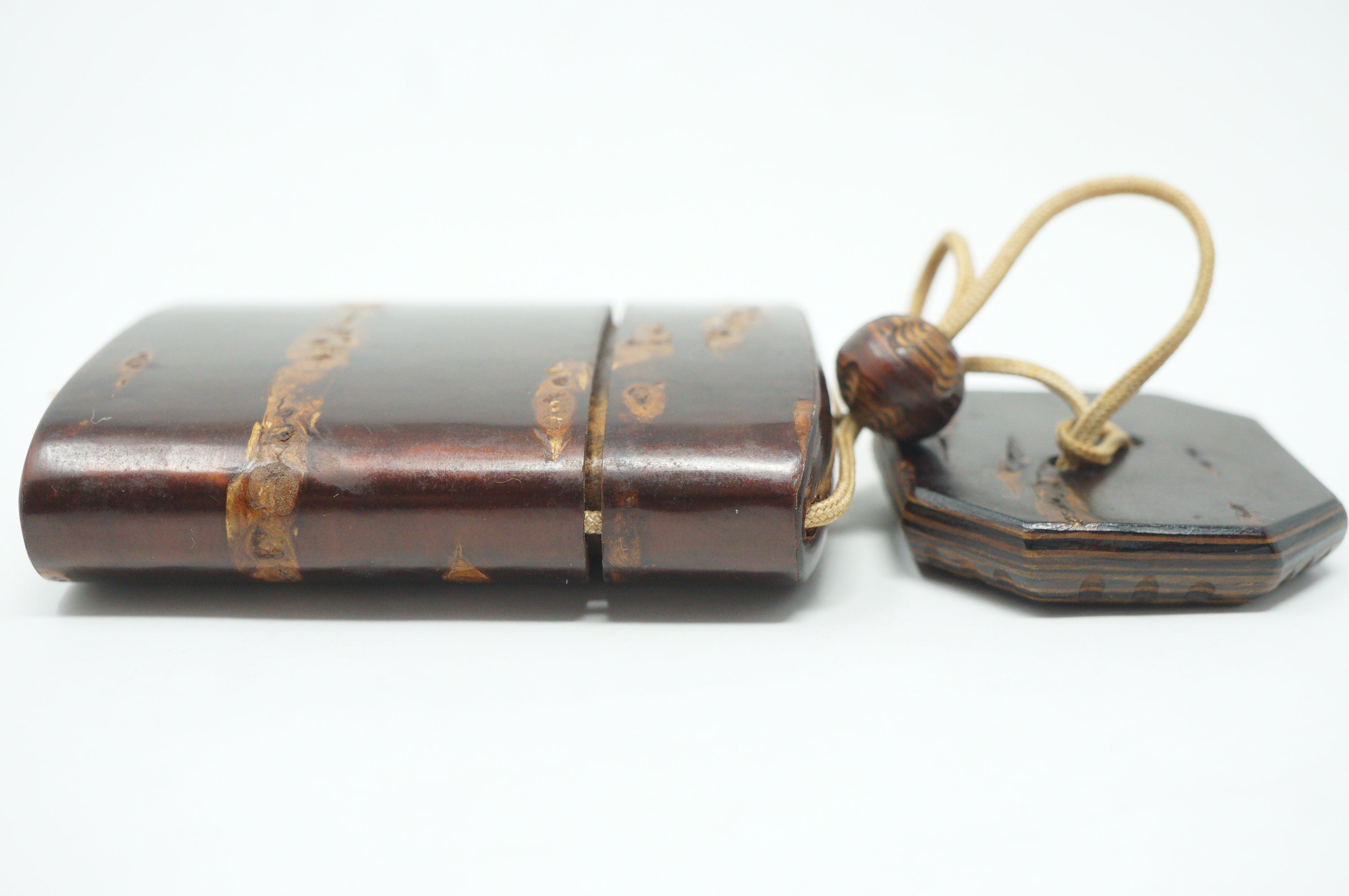 Japanese Vintage Cherry Wood Inro Netsuke & Wooden Ojime Sagemono from Japan 0331G1