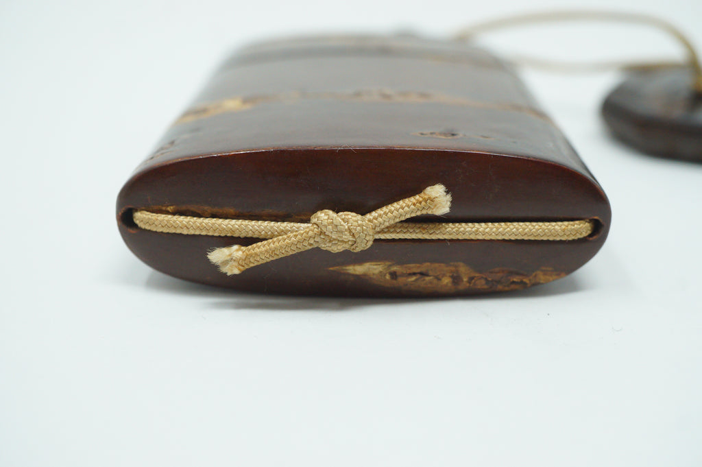 Japanese Vintage Cherry Wood Inro Netsuke & Wooden Ojime Sagemono from Japan 0331G1