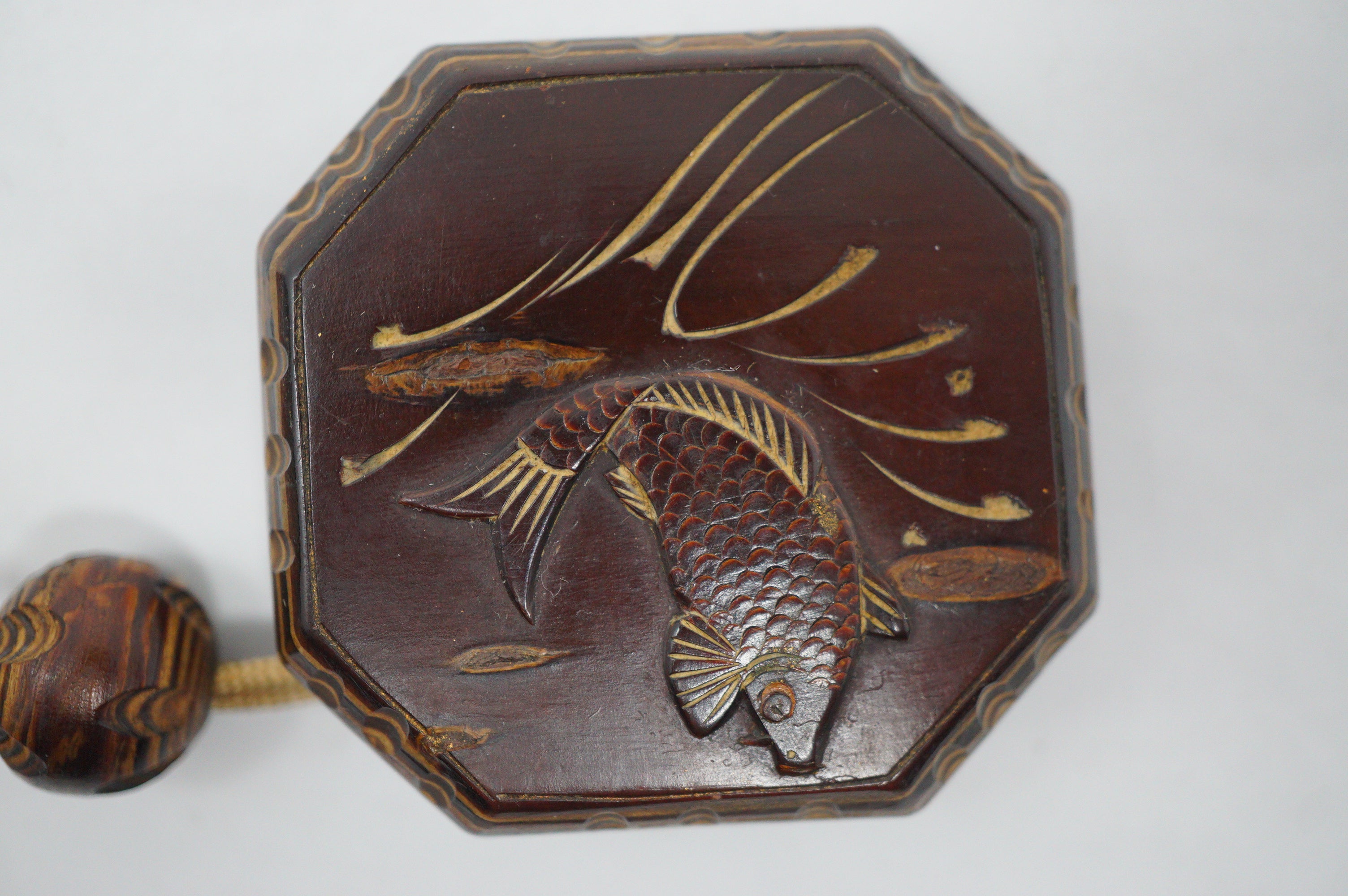 Japanese Vintage Cherry Wood Inro Netsuke & Wooden Ojime Sagemono from Japan 0331G1