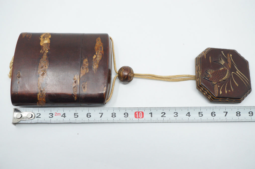 Japanese Vintage Cherry Wood Inro Netsuke & Wooden Ojime Sagemono from Japan 0331G1
