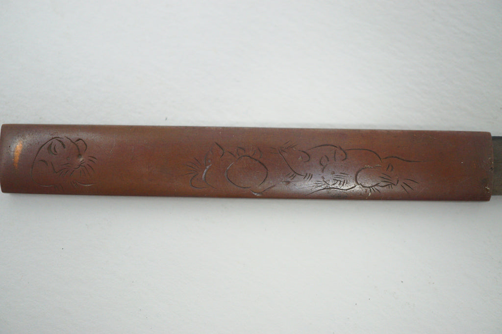 Antique Kozuka Knife with Mouse Design & Signed 0608D1