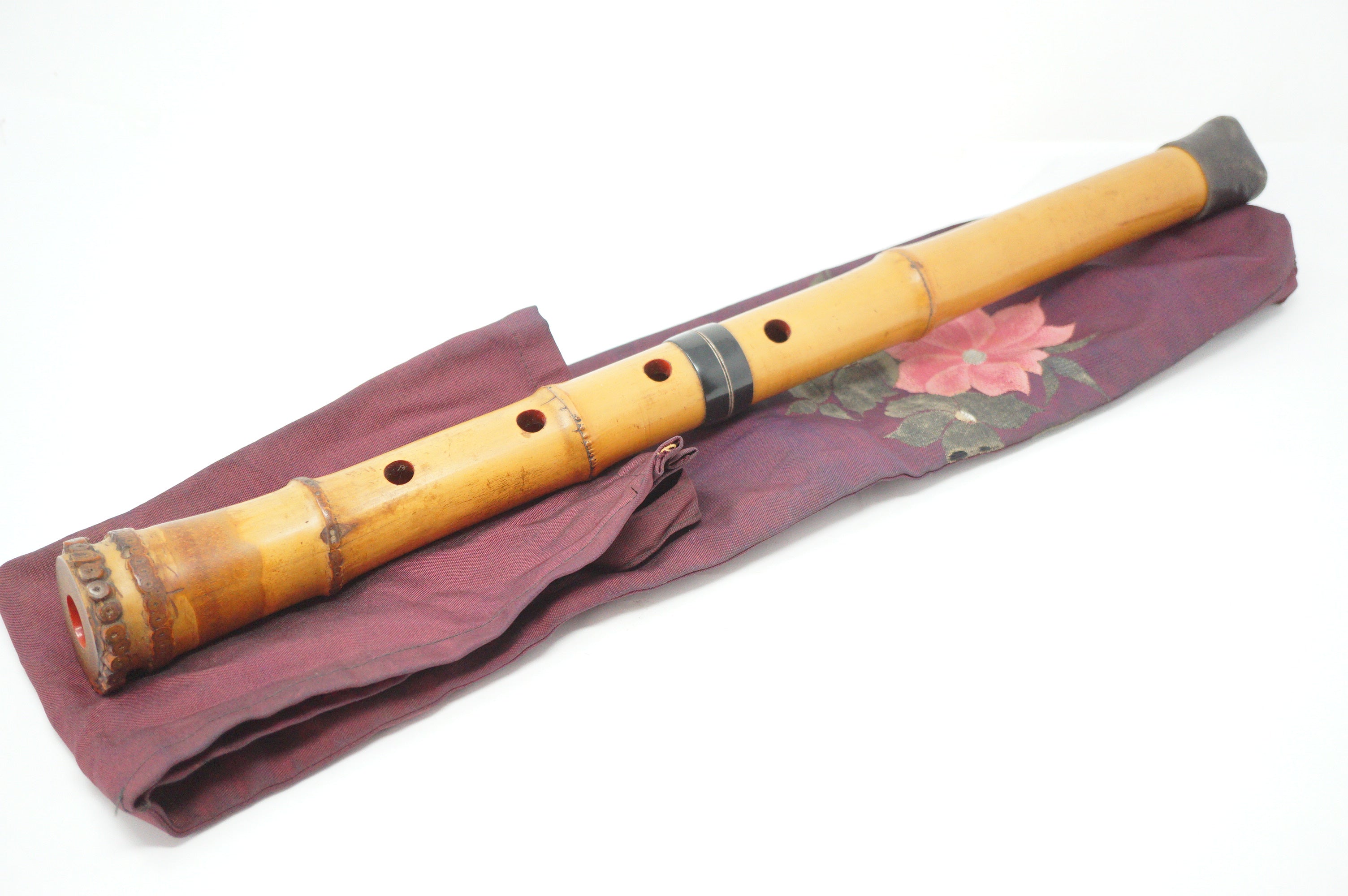 Japanese Shakuhachi Bamboo Flute Signed in Original Bag Vintage from Japan 1208D1