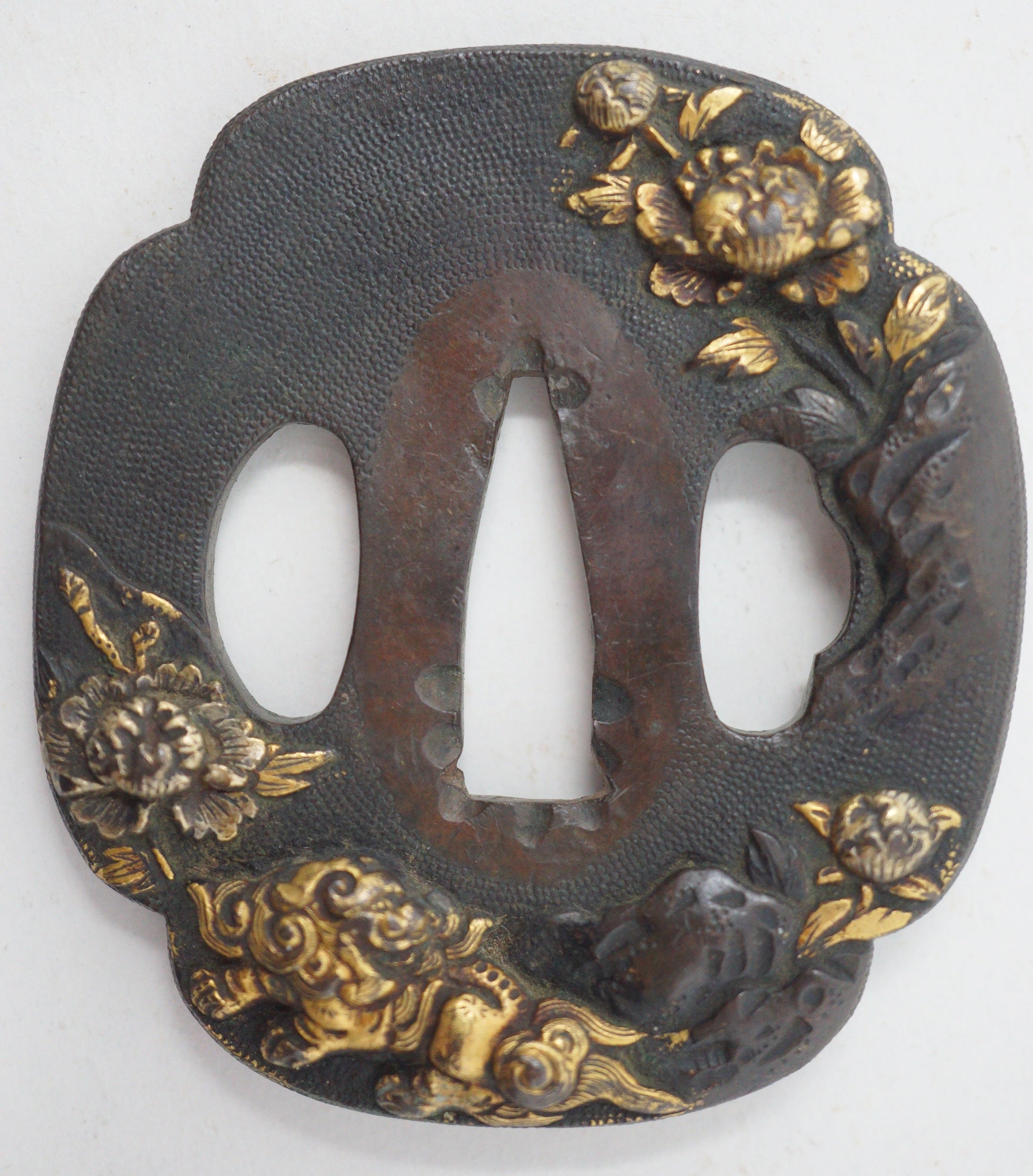 Japanese Copper Tsuba Sword Guard for Wakizashi Swords Original with Shishi Lion-Dog Design 0901F20