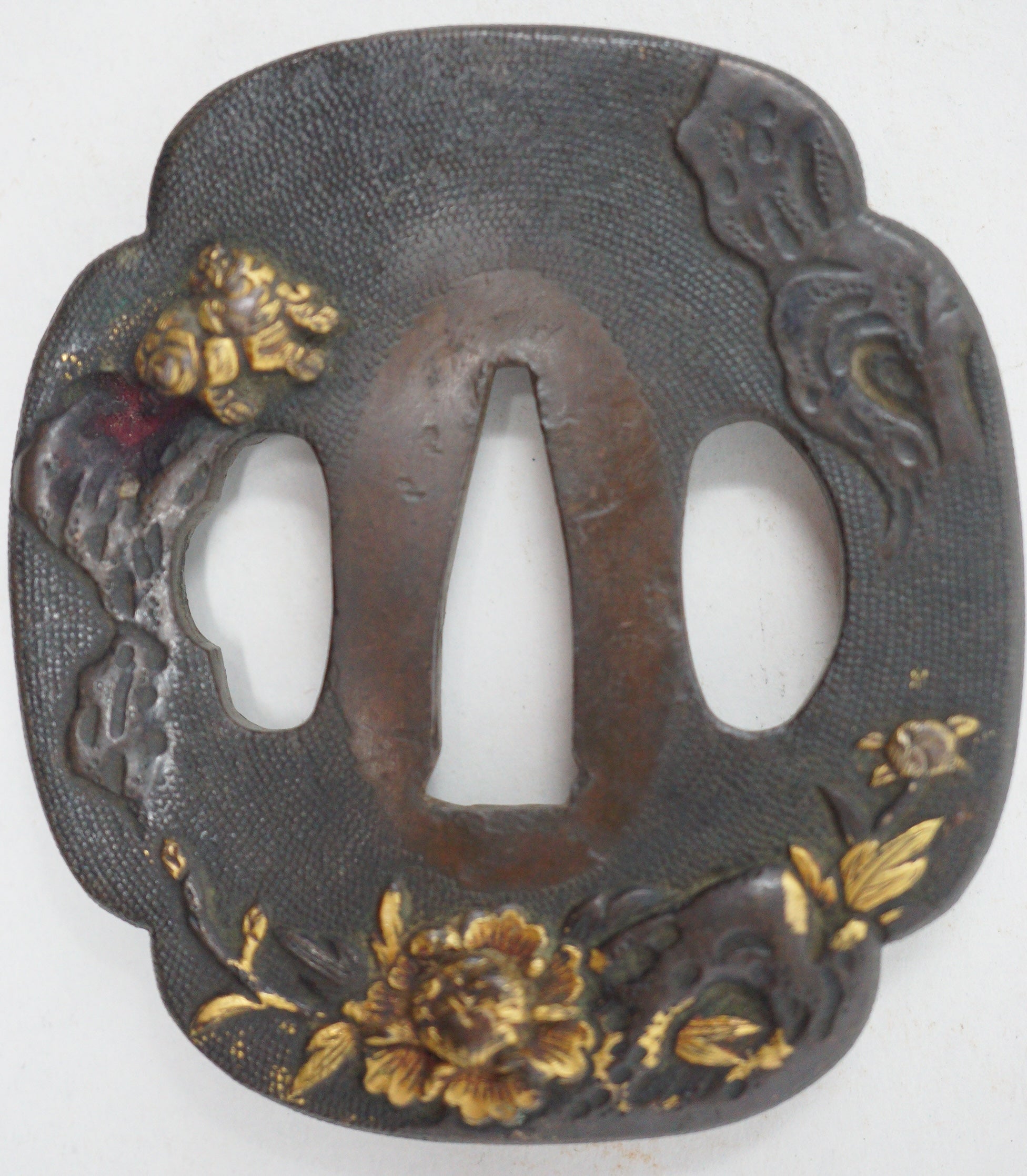 Japanese Copper Tsuba Sword Guard for Wakizashi Swords Original with Shishi Lion-Dog Design 0901F20