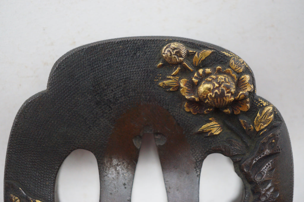 Japanese Copper Tsuba Sword Guard for Wakizashi Swords Original with Shishi Lion-Dog Design 0901F20
