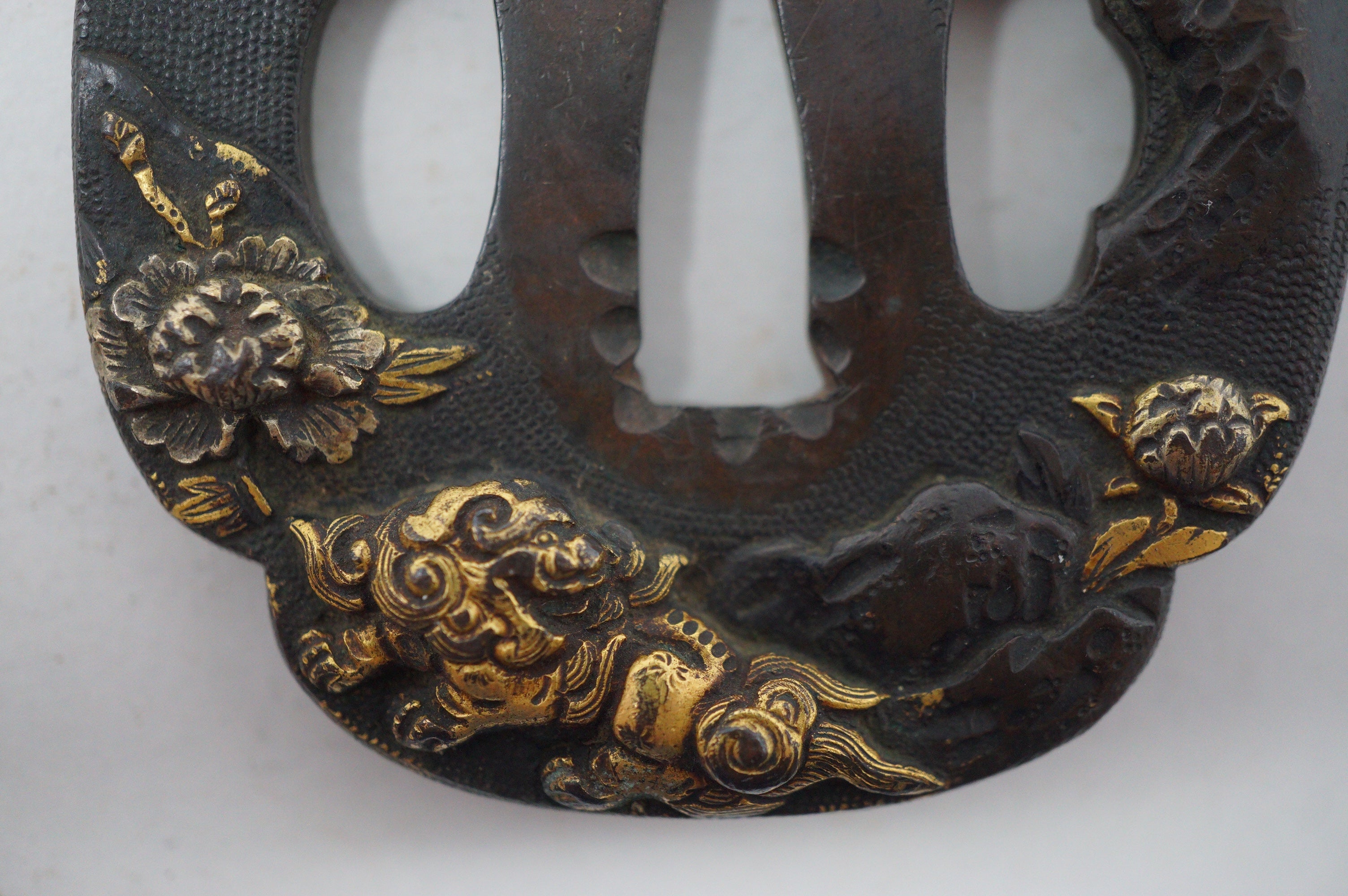 Japanese Copper Tsuba Sword Guard for Wakizashi Swords Original with Shishi Lion-Dog Design 0901F20