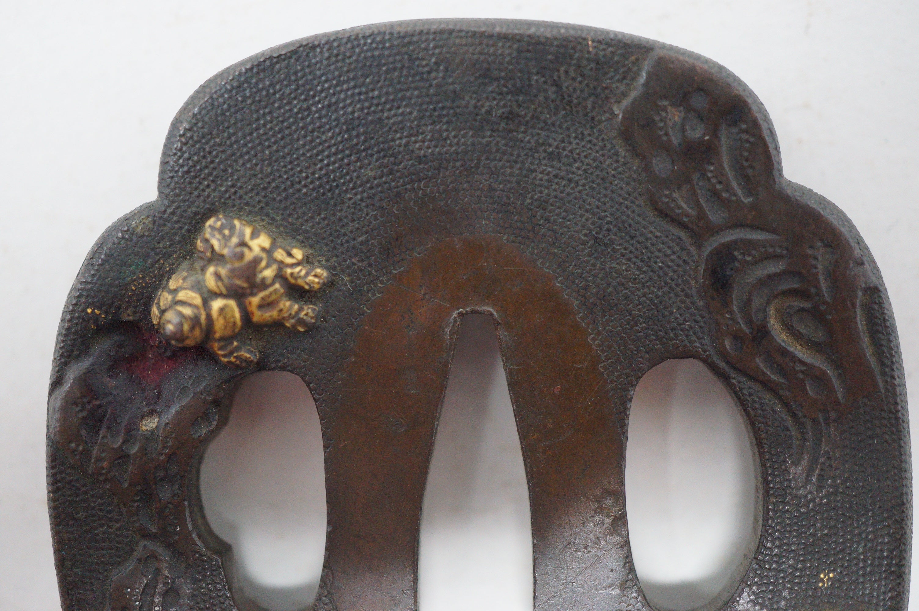 Japanese Copper Tsuba Sword Guard for Wakizashi Swords Original with Shishi Lion-Dog Design 0901F20