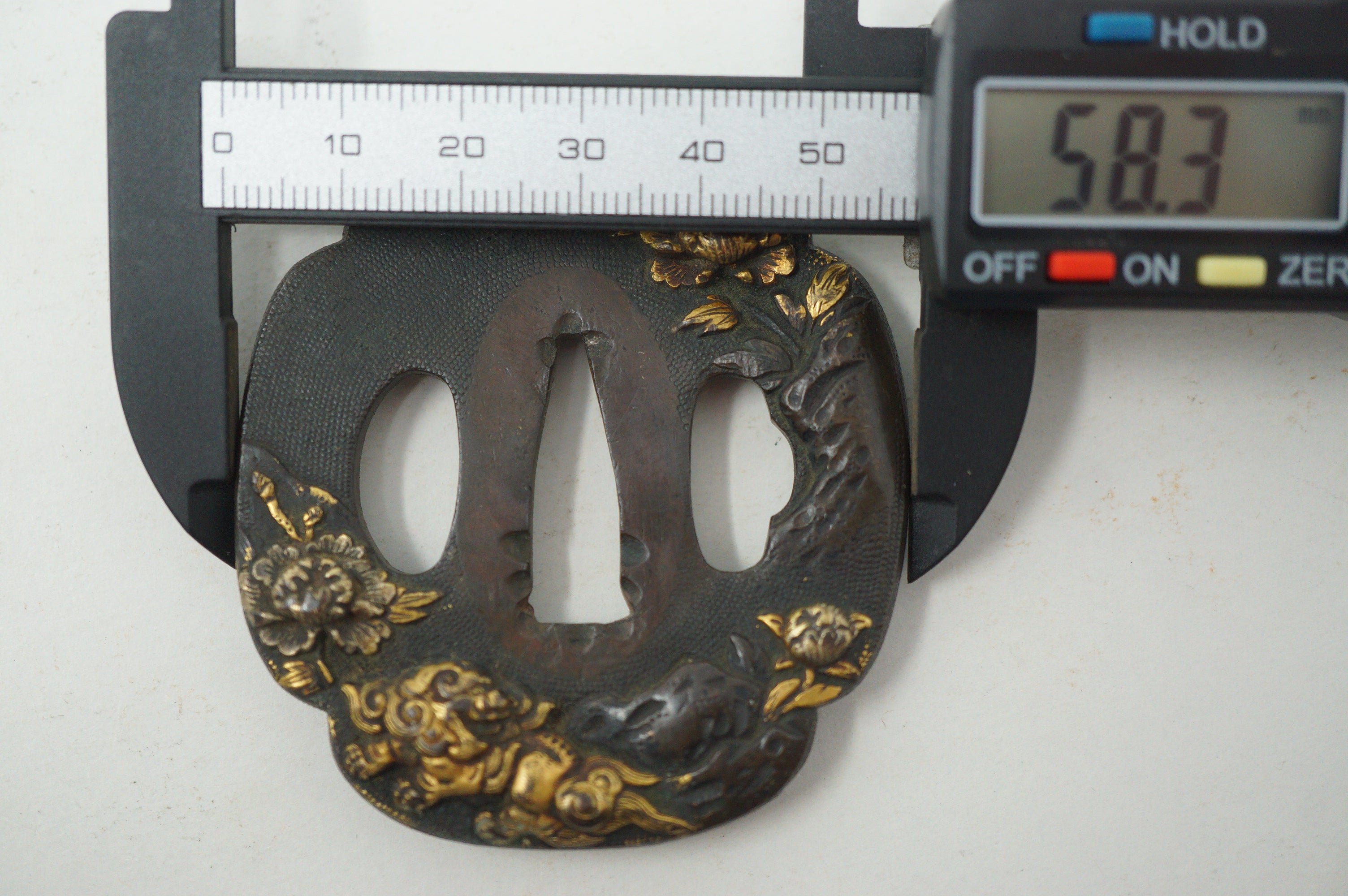 Japanese Copper Tsuba Sword Guard for Wakizashi Swords Original with Shishi Lion-Dog Design 0901F20