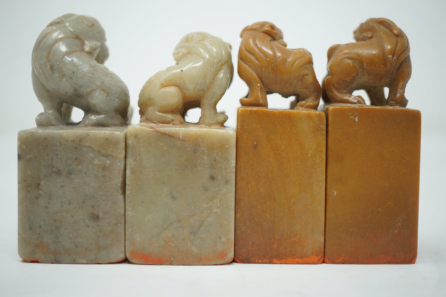 Finely Crafted Hanko Seal Collection made of Soapstone Carved in Shishiki Lion-Dog Design 0204F20